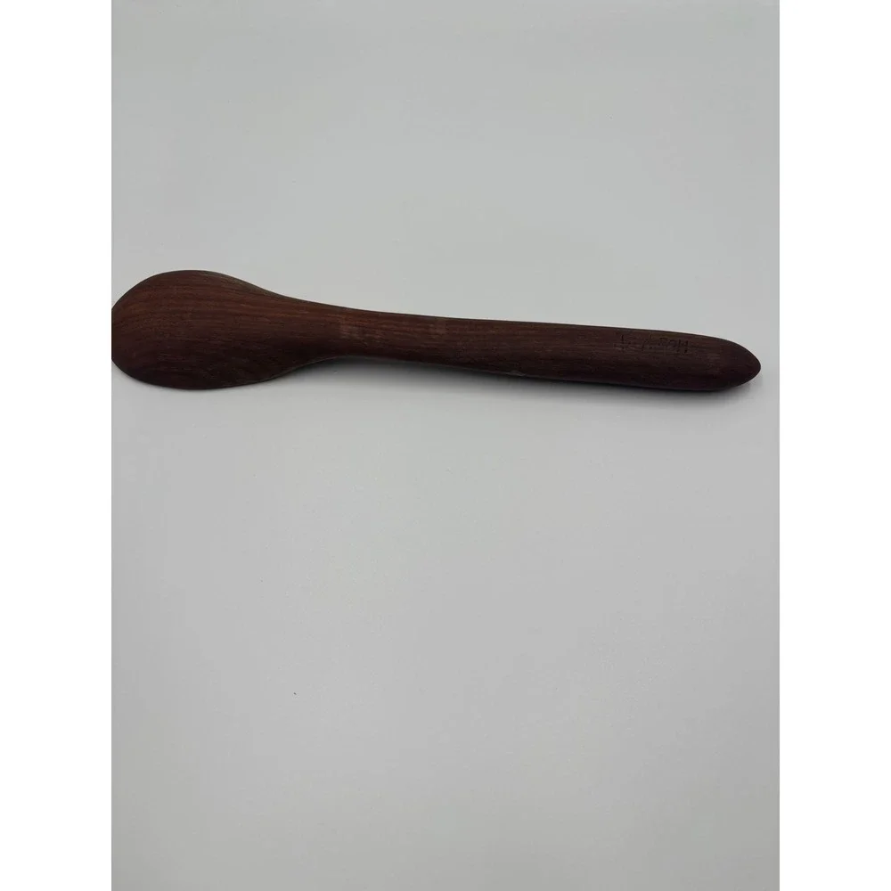 Artisan Hand Carved Wooden Salad Server Set Signed JEW 2014 Dark Wood Fork Spoon